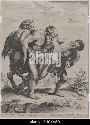 Der betrunkene Silenus, unterstützt von einem Satyr und einem Faun 1625–59 Schelte Adams à Bolswert. Der betrunkene Silenus, unterstützt von einem Satyr und einem Faun. Schelte Adams à Bolswert (Niederländisch, Bolsward 1581–1659 Antwerpen). 1625–59. Gravur; zweiter Zustand von drei. Ausdrucke Stockfoto