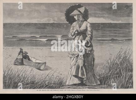 On the Beach – Two Are Company, Three Are None (aus 'Harper's Weekly, Vol. XVI) 17. August 1872 nach Winslow Homer American. On the Beach – zwei sind Company, drei sind None (aus „Harper's Weekly“, Vol. XVI). Nach Winslow Homer (Amerikaner, Boston, Massachusetts 1836–1910 Prouts Neck, Maine). 17. August 1872. Holzstich. Harper's Weekly (amerikanisch, 1857–1916). Ausdrucke Stockfoto