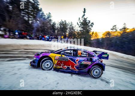 19 Sébastien LOEB (FRA), Isabelle GALMICHE (FRA), M-SPORT FORD WORLD RALLY TEAM FORD, Puma Rally1, Aktion während der WRC World Rally Car Championship 2022, Ausgabe 90th der Rallye Monte Carlo vom 20. Bis 23. Januar 2022 in Monaco - Foto Grégory Lenormand / DPPI Stockfoto