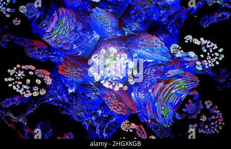 Ein abstrakter Computer erzeugte einen blauen fraktalen Hintergrund, 3D gerendert Stockfoto