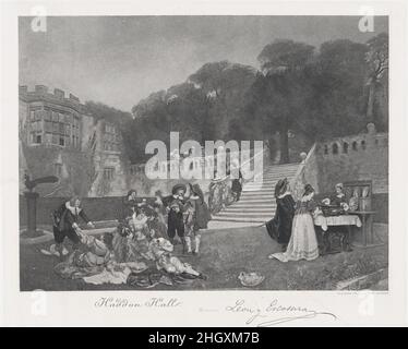 Haddon Hall mit elegant gekleideten Figuren im Vordergrund 1881 After Ignacio de León y Escosura. Haddon Hall mit elegant gekleideten Figuren im Vordergrund. Nach Ignacio de León y Escosura (Spanisch, Oviedo 1834–1901 Toledo). 1881. Tiefdruck auf Chine collé. George Barrie (Philadelphia, Pennsylvania). Ausdrucke Stockfoto