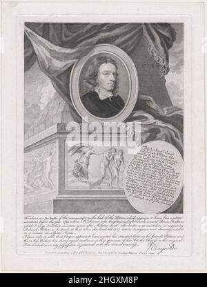 John Milton 1786 Caroline Watson British Dieses vermeintliche Porträt von John Milton stammt aus einer Miniatur des Künstlers Sir Joshua Reynolds mit einer Inschrift von der Rückseite einer Miniatur, die auf einem Oval unten transkribiert wurde. Selbst zu Reynolds' Tagen wurde der Sitter oft als John Thurloe identifiziert. Szenen aus Paradise Lost wurden hier unten hinzugefügt, um die Verbindung zu Milton zu stärken. John Milton. Nach Samuel Cooper (Großbritannien, London (?) 1608?–1672 London). 1786. Stich und Stich. Caroline Watson (British, London 1760/61–1814 London). Es wird gesagt, dass er John Milton (Brite, London 1608–1674 Lon Stockfoto