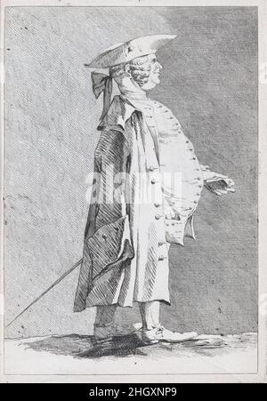 Jean-François de Troy, Direktor der Französischen Akademie in Rom, pl. VIII aus 'Recueil de Karikatures' ca. 1754 Ange-Laurent de La Live de July dieser Druck ist in ein Album gebunden, das aus sechzehn frühen Eindrücken und einem späteren Eindruck von La Live de Jully's 'Recueil de Karikaturen' besteht, geätzt ca. 1754 nach Zeichnungen von Jacques François Joseph Saly, acht Karikaturen nach Thiemet geätzt, und zwei anonyme Drucke eines stehenden Mannes und einer stehenden Frau. Jean-François de Troy, Direktor der Französischen Akademie in Rom, pl. VIII aus 'Recueil de Karikatures'. Ange-Laurent de La Live de Jully (1725–1779 Stockfoto