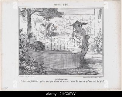 Villégiature, aus Croquis d'Été, veröffentlicht in Le Charivari, 22. August 1856 22. August 1856 Honoré Daumier Französisch. Villégiature, aus Croquis d'Été, veröffentlicht in Le Charivari, 22. August 1856. Croquis d’Été. Honoré Daumier (Französisch, Marseille 1808–1879 Valmondois). 22. August 1856. Lithographie; zweiter Zustand von zwei (Delteil). Aaron Martinet (Französisch, 1762–1841). Ausdrucke Stockfoto