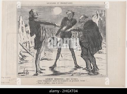 Serment Renouvelé...des Suisses, von Locataires et Propriétaires, veröffentlicht in Le Charivari, 29. September 1856 29. September 1856 Honoré Daumier Französisch. Serment Renouvelé...des Suisses, von Locataires et Propriétaires, veröffentlicht in Le Charivari, 29. September 1856. Actualités. Honoré Daumier (Französisch, Marseille 1808–1879 Valmondois). 29. September 1856. Lithographie; zweiter Zustand von zwei (Delteil). Aaron Martinet (Französisch, 1762–1841). Ausdrucke Stockfoto