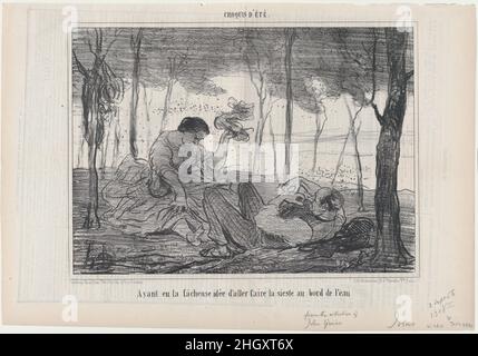 Ayant eu la faceuse idée d'aller...au Bord de l'Eau, aus Croquis d'Été, veröffentlicht in Le Charivari, 3. September 1856 3. September 1856 Honoré Daumier Französisch. Ayant eu la faceuse idée d'aller...au Bord de l'Eau, aus Croquis d'Été, veröffentlicht in Le Charivari, 3. September 1856. Croquis d’Été. Honoré Daumier (Französisch, Marseille 1808–1879 Valmondois). 3. September 1856. Lithographie; zweiter Zustand von zwei (Delteil). Aaron Martinet (Französisch, 1762–1841). Ausdrucke Stockfoto