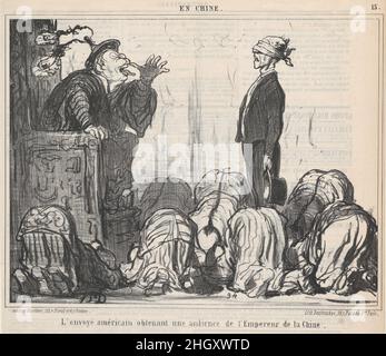 L'envoyé américain obtenant une audience de l'Empereur de la Chine...., aus en Chine, veröffentlicht in Le Charivari, 21. Oktober 1859 21. Oktober 1859 Honoré Daumier. L'envoyé américain obtenant une audience de l'Empereur de la Chine...., aus en Chine, veröffentlicht in Le Charivari, 21. Oktober 1859. En Chine. Honoré Daumier (Französisch, Marseille 1808–1879 Valmondois). 21. Oktober 1859. Lithographie auf Zeitungspapier. Aaron Martinet (Französisch, 1762–1841). Ausdrucke Stockfoto