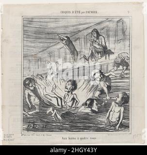 In den vier Penny Bades, aus "Summer Sketches", veröffentlicht in Le Charivari, 12. August 1865 12. August 1865 Honoré Daumier. In den vier Penny-Bädern, aus „Summer Sketches“, veröffentlicht in Le Charivari, 12. August 1865. „Sommerskizzen“ (Croquis d'été). Honoré Daumier (Französisch, Marseille 1808–1879 Valmondois). 12. August 1865. Lithographie auf Zeitungspapier; zweiter Zustand von zwei (Delteil). Aaron Martinet (Französisch, 1762–1841). Ausdrucke Stockfoto