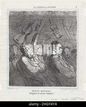 Musikalische Séances, immer das gleiche Lied!, von 'The Spiritualists', veröffentlicht in Le Charivari, 8. November, 1865. November 8, 1865 Honoré Daumier. Musikalische Séances, immer das gleiche Lied!, von 'The Spiritualists', veröffentlicht in Le Charivari, 8. November 1865. „die Spiritisten“ (Les spirites). Honoré Daumier (Französisch, Marseille 1808–1879 Valmondois). 8. November 1865. Lithographie auf Zeitungspapier; zweiter Zustand von zwei (Delteil). Aaron Martinet (Französisch, 1762–1841). Ausdrucke Stockfoto