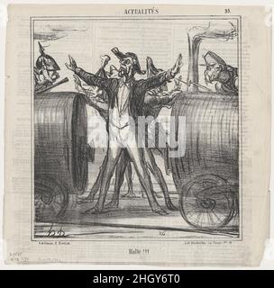 Stop!!, aus "News of the day", veröffentlicht in Le Charivari, 4. Juni 1867 4. Juni 1867 Honoré Daumier. Stop!!, aus „News of the day“, veröffentlicht in Le Charivari, 4. Juni 1867. „Nachrichten des Tages“ (Actualités). Honoré Daumier (Französisch, Marseille 1808–1879 Valmondois). 4. Juni 1867. Lithographie auf Zeitungspapier; dritter Zustand von drei (Delteil). Aaron Martinet (Französisch, 1762–1841). Ausdrucke Stockfoto