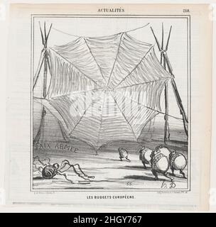 Europäische Budgets, aus "News of the day", veröffentlicht in Le Charivari, 9. Oktober 1868 9. Oktober 1868 Honoré Daumier. Europäische Budgets, aus „News of the Day“, veröffentlicht in Le Charivari, 9. Oktober 1868. „Nachrichten des Tages“ (Actualités). Honoré Daumier (Französisch, Marseille 1808–1879 Valmondois). 9. Oktober 1868. Lithographie auf Zeitungspapier; zweiter Zustand von zwei (Delteil). Arnaud de Vresse. Ausdrucke Stockfoto