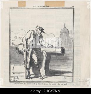 Armer alter Kerl. Sie sind wie ich... es ärgert Sie, dass Sie sich nicht so äußern können, wie Sie es gerne hätten, aus der "News of the day", veröffentlicht in Le Charivari, 5. September 1870 5. September 1870 Honoré Daumier. Armer alter Kerl. Sie sind wie ich... es ärgert Sie, dass Sie sich nicht so äußern können, wie Sie es möchten, aus der „News of the day“, veröffentlicht in Le Charivari, 5. September 1870. „Nachrichten des Tages“ (Actualités). Honoré Daumier (Französisch, Marseille 1808–1879 Valmondois). 5. September 1870. Lithographie auf Zeitungspapier; zweiter Zustand von zwei (Delteil). Ausdrucke Stockfoto