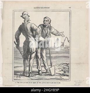 Ihr müsst mich nicht an seine Errungenschaften erinnern. Jeden Tag habe ich sie vor meinen Augen, aus den "Nachrichten des Tages", veröffentlicht in Le Charivari, 1. November 1871 1. November 1871 Honoré Daumier. Ihr müsst mich nicht an seine Errungenschaften erinnern. Jeden Tag habe ich sie vor meinen Augen, aus der "News of the day", veröffentlicht in Le Charivari, 1. November 1871. „Nachrichten des Tages“ (Actualités). Honoré Daumier (Französisch, Marseille 1808–1879 Valmondois). 1. November 1871. Lithographie auf Zeitungspapier; zweiter Zustand von zwei (Delteil). Ausdrucke Stockfoto