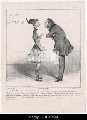 Tafel 32: Was im Teufel Macaire!, aus 'Caricaturana', veröffentlicht in Les Robert Macaires 1838 Honoré Daumier - Was für ein Teufel Macaire! Du, du bist verantwortlich für eine Wohltätigkeitsorganisation! Wirst du alles für dich behalten? Wirst du deinem armen Freund Bertrand nicht etwas geben? - arm, sagen Sie! Sie, die von nichts lebt, die nicht in der Gewohnheit der Ausgaben. Was ist mit mir, der ich nicht ohne Diener, Pferde, Mätressen, Luxus jeder Art auskommen kann?... Ich bin der ärmste Mann in meiner Nachbarschaft. Das Geld, das von der Wohltätigkeitsorganisation gesammelt wurde, gehört zu Recht mir. Tafel 32: Was in dem Teufel Macaire!, aus 'Caricaturana', Stockfoto