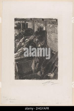 Omnibus 1892 anders Zorn Schwedisch nach dem Gemälde jetzt im Isabella Stewart Gardner Museum, Boston.. Omnibus. Anders Zorn (Schwedisch, Mora 1860–1920 Mora). 1892. Radierung; dritter Zustand von drei. Ausdrucke Stockfoto