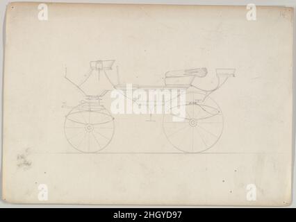 Design for sociable/ Vis-à-Vis 1850–70 Brewster & Co. American Brewster & Company HistorieDas 1810 von James Brewster (1788–1866) in New Haven, Connecticut, Brewster & Company, ins Leben geruhte Unternehmen, spezialisierte sich auf die Herstellung feiner Wagen. Der Gründer eröffnete 1827 einen New Yorker Showroom in der 53-54 Broad Street, und das Unternehmen florierte unter Generationen der Familienführung. Die Expansion erforderte Umzüge in Lower Manhattan, wobei Namensänderungen die Veränderungen des Managements widerspiegeln – James Brewster & Sons operierte an der 25 Canal Street, James Brewster Sons am 396 Broadway und Brewster von der Broome Street war BA Stockfoto