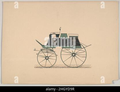 Design für einen Game Wagon ca. 1870 Brewster & Company HistorieBrewster & Company wurde 1810 von James Brewster (1788–1866) in New Haven, Connecticut, gegründet und spezialisierte sich auf die Herstellung von feinen Wagen. Der Gründer eröffnete 1827 einen New Yorker Showroom in der 53-54 Broad Street, und das Unternehmen florierte unter Generationen der Familienführung. Die Expansion erforderte Umzüge in Lower Manhattan, wobei Namensänderungen die Veränderungen des Managements widerspiegeln – James Brewster & Sons operierte an der 25 Canal Street, James Brewster Sons am 396 Broadway und Brewster von der Broome Street an der 372 & 374 Broome Street Stockfoto