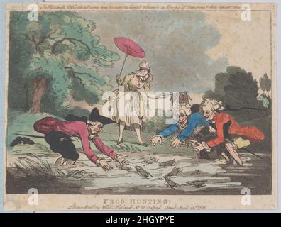 Froschjagd 20. April 1790 Thomas Rowlandson. Froschjagd. Thomas Rowlandson (British, London 1757–1827 London). 20. April 1790. Radierung und Aquatinta, handfarbig. William Holland (Großbritannien, 1757–1815). Ausdrucke Stockfoto