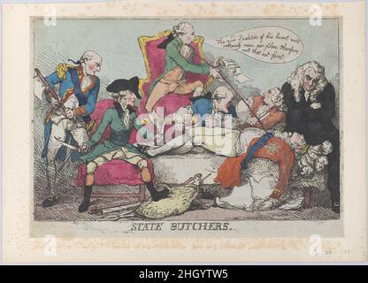 State Butchers 28. Januar 1789 Thomas Rowlandson. Staatliche Schlachter. Thomas Rowlandson (British, London 1757–1827 London). 28. Januar 1789. Handkolorierte Radierung. Ausdrucke Stockfoto