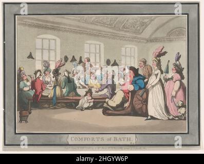 Badekomfort, Teller 11 6. Januar 1798 Thomas Rowlandson. Komfort des Bades, Teller 11. Komfort von Bath. Thomas Rowlandson (British, London 1757–1827 London). 6. Januar 1798. Handkolorierte Radierung und Aquatinta. S. W. Fores (London). Ausdrucke Stockfoto