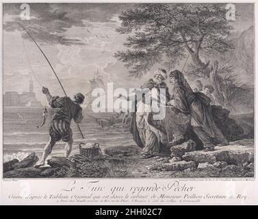 Der Turk, der die Fischerei beobachtet, ca. 1720–60 Nach Joseph Vernet. Der Turk, Der Die Fischerei Beobachtet. Nach Joseph Vernet (französisch, Avignon 1714–1789 Paris). 1720–60. Gravur. Jean Daulé (Französisch, Abbeville 1703–1763 Paris). Ausdrucke Stockfoto