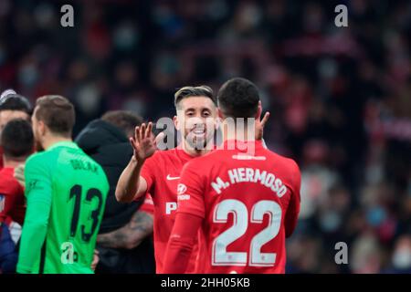 Madrid, Spanien. 22nd Januar 2022. Madrid, Spanien; 22.01.2022.- Atletico de Madrid vs Valencia siccer to La Liga Spain Match 22 im Wanda Metropolitano Stadion in Madrid. Der mexikanische Atletico de Madrid-Spieler Hector Herrera. Quelle: Juan Carlos Rojas/dpa/Alamy Live News Stockfoto