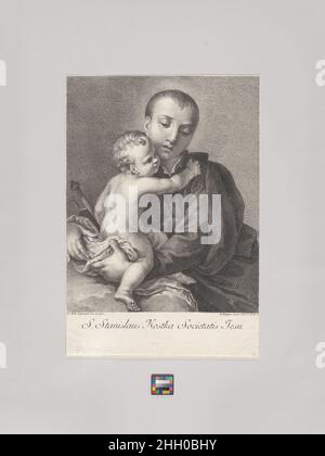 St. Stanislaus Kostka hält das Christuskind in den Armen 1725–80 Joseph Wagner. Der heilige Stanislaus Kostka hält das Christuskind in seinen Armen 813100 Stockfoto