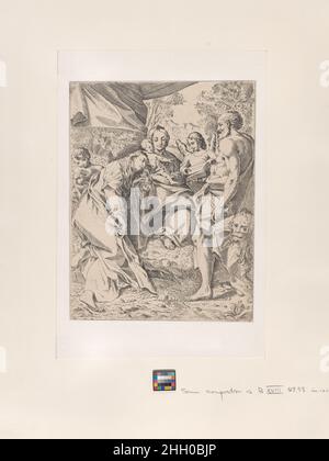 Jungfrau und Kind, mit den Heiligen Hieronymus und Maria Magdalena und Engeln 17th Jahrhundert Anonym. Jungfrau und Kind, mit den heiligen Hieronymus und Maria Magdalena und Engeln 813185 Stockfoto