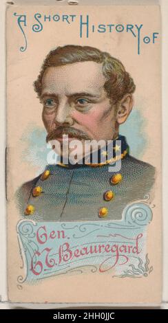 A Short History of General Pierre Gustave Toutant Beauregard, from the Histories of Generals series of Booklets (N78) for Duke Brand Cigarettes 1888 herausgegeben von W. Duke, Sons & Co. American Miniature Booklets aus der Serie 'Histories of Generals' (N78), Herausgegeben in einem Satz von 50 Heftchen im Jahr 1888 zur Förderung von Zigaretten der Marke W. Duke Sons & Co. Jedes Heft besteht aus 16 Seiten mit Deckblättern. Eine kurze Geschichte von General Pierre Gustave Toutant Beauregard, aus der Heftreihe „Histories of Generals“ (N78) für Zigaretten der Marke Duke. 1888. Kommerzielle Farblithographie. Herausgegeben von W. Duke, Sons & Co. ( Stockfoto