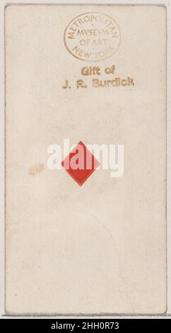 One Diamond, aus der Spielkarten-Serie (N84) zur Förderung türkischer Cross-Cut-Zigaretten für W. Duke, Sons und Co. 1888, herausgegeben von W. Duke, Sons & Co. American Trade Cards aus der Spielkarten-Serie (N84), Im Jahr 1888 in einem Satz von 53 Karten ausgegeben, um die von W. Duke Sons & Co. Produzierten türkischen Cross-Cut-Zigaretten zu bewerben. Der Joker wirbt für Zigaretten der Marke Duke und das Ace of Spades zeigt eine Anzeige für türkische Cross-Cut-Zigaretten. Neben dem türkischen Cross-Cut wurde auch eine Version desselben Spielkartenspiels veröffentlicht, um Werbung zu machen Stockfoto