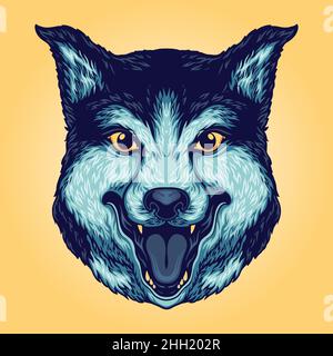Wolf Head Smiley Vektor Illustrationen für Ihre Arbeit Logo, Maskottchen Merchandise T-Shirt, Aufkleber und Label Designs, Poster, Grußkarten Werbung Stock Vektor