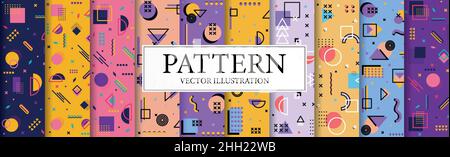 Set aus 10 abstrakten geometrischen bunten Hintergründen - Vektor-Illustration Stock Vektor