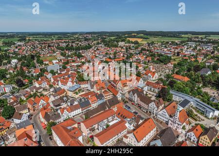 Region und Stadt Aichach von oben Stockfoto