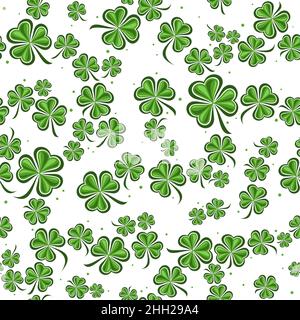 Vektor-Shamrock Nahtloses Muster, quadratischer sich wiederholender Hintergrund mit ausgeschnittenen Illustrationen von fallenden Shamrock-Blättern auf weißem Hintergrund für patrick's Stock Vektor