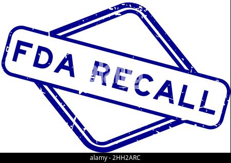 Grunge blau FDA Recall Wort Gummi quadratische Siegel Stempel auf weißem Hintergrund Stock Vektor