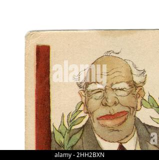 Konstantin Sergejewitsch Stanislawski (Russisch: Константин Сергеевич Станиславский; 17. Januar [O.S. 5. Januar] 1863. – 7. August 1938) war eine bahnbrechende sowjetische und russische Theaterpraktikerin. Alte Postkarte aus der UdSSR, 1938. Details. Stockfoto