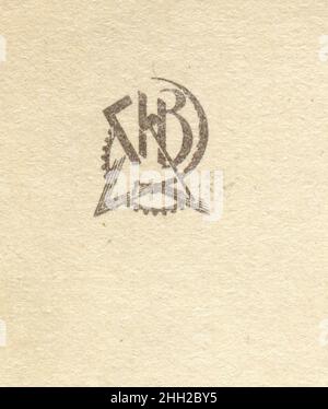 Konstantin Sergejewitsch Stanislawski (Russisch: Константин Сергеевич Станиславский; 17. Januar [O.S. 5. Januar] 1863. – 7. August 1938) war eine bahnbrechende sowjetische und russische Theaterpraktikerin. Rückseite Alte Vintage-Postkarte der UdSSR, 1938. Details. Stockfoto