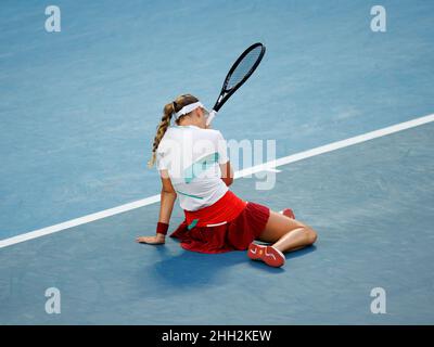 Melbourne, Australien. 23rd Januar 2022. AMANDA ANISIMOVA (USA) in Aktion bei den Australian Open am Sonntag, 2022. Januar, Melbourne Park Credit: Corleve/Alamy Live News Stockfoto