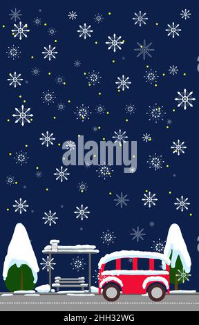 Fabelhafte schneebedeckte Stadt in der Weihnachtsnacht Stock Vektor