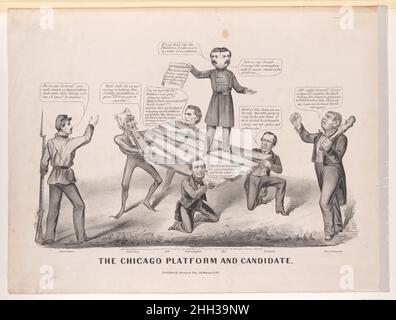 Die Chicago-Plattform und der Kandidat 1864 wahrscheinlich nach Louis Maurer. Die Plattform und der Kandidat von Chicago. Wahrscheinlich nach Louis Maurer (Amerikaner (geb. Deutschland), Biebrich 1832–1932 New York). 1864. Lithographie. Currier & Ives (amerikanisch, aktiv in New York, 1857–1907). Jefferson Davis (Amerikaner, Fairview, Kentucky 1808–1889 New Orleans, Louisiana). Ausdrucke Stockfoto