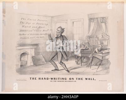 Die Handschrift an der Wand oder der moderne Belshazzar 1865 Currier & Ives. Die Handschrift an der Wand oder der moderne Belsazar. 1865. Lithographie. Currier & Ives (amerikanisch, aktiv in New York, 1857–1907). Jefferson Davis (Amerikaner, Fairview, Kentucky 1808–1889 New Orleans, Louisiana). Ausdrucke Stockfoto