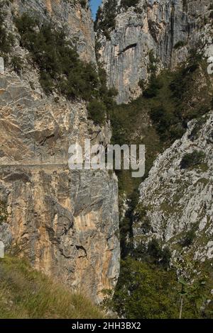 Wanderweg Ruta del Cares von Poncebos nach Cain in Picos de Europa in Asturien, Spanien, Europa Stockfoto