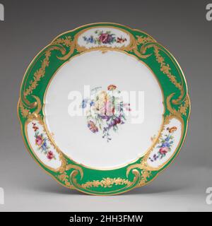 Platte (assiette à paletten) (1 von 102) (Teil eines Dienstes) 1780 Sèvres Manufaktur Französisch. Platte (assiette à palmes) (1 von 102) (Teil einer Dienstleistung). Französisch, Sèvres. 1780. Weiches Porzellan. Keramik-Porzellan Stockfoto