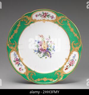 Platte (assiette à paletten) (1 von 102) (Teil eines Dienstes) 1780 Sèvres Manufaktur Französisch. Platte (assiette à palmes) (1 von 102) (Teil einer Dienstleistung). Französisch, Sèvres. 1780. Weiches Porzellan. Keramik-Porzellan Stockfoto
