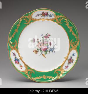 Teller (Assiette à palmes) (1 von 102) (Teil einer Dienstleistung) ca. 1775 Sèvres Manufakturfranzösisch. Platte (Assiette à palmes) (1 von 102) (Teil eines Dienstes). Französisch, Sèvres. Ca. 1775. Weiches Porzellan. Keramik-Porzellan Stockfoto