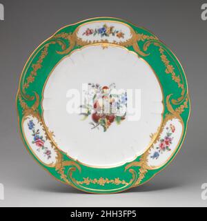 Platte (assiette à paletten) (1 von 102) (Teil eines Dienstes) 1780 Sèvres Manufaktur Französisch. Platte (assiette à palmes) (1 von 102) (Teil einer Dienstleistung). Französisch, Sèvres. 1780. Weiches Porzellan. Keramik-Porzellan Stockfoto
