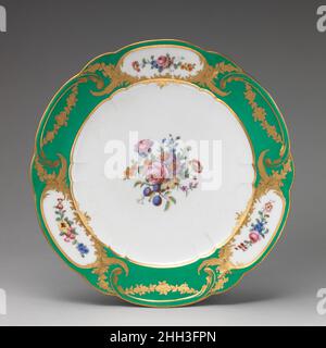 Platte (assiette à paletten) (1 von 102) (Teil eines Dienstes) 1780 Sèvres Manufaktur Französisch. Platte (assiette à palmes) (1 von 102) (Teil einer Dienstleistung). Französisch, Sèvres. 1780. Weiches Porzellan. Keramik-Porzellan Stockfoto