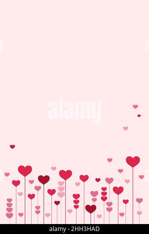 Rosa Rahmen mit Herzen, Cover-Hintergrund. Valentinstagsgruß-Konzept. Flachvektor, Abbildung. Stock Vektor