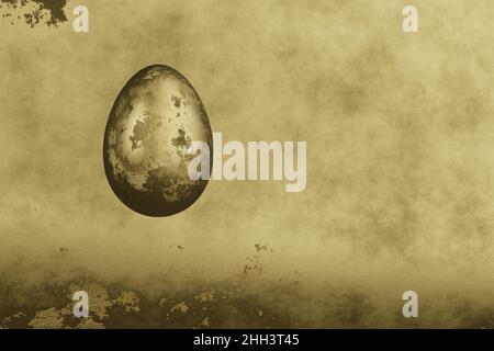 Goldenes Ei auf goldenem Hintergrund. 3D Rendering-Illustration. Hintergrundmuster für Design. Stockfoto