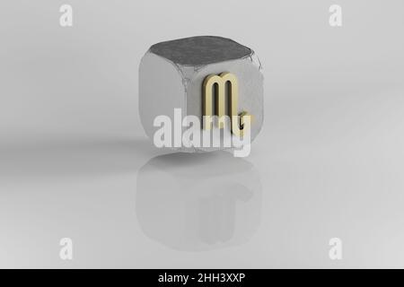 Goldenes Sternzeichen Skorpion auf einem Würfelhintergrund. 3D Rendering-Illustration. Abstraktes, modernes Farbmuster für Design. Stockfoto